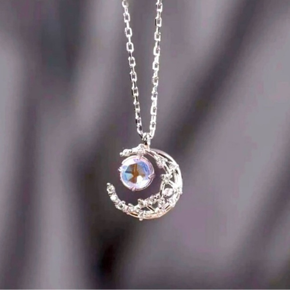 Silver Crescent Moon Pendant Necklace